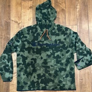 Champion Camo Sherpa Fleece Hoodie Sweatshirt - XL